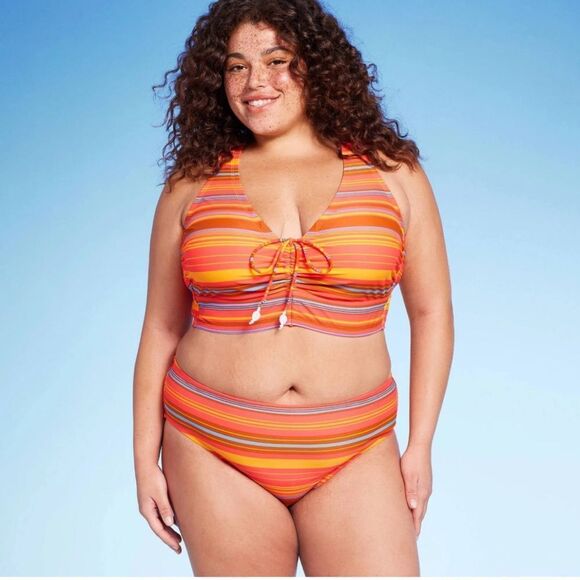 NWT Wild Fable Size 2X Orange Striped Multicolored Bikini Swim Bottom Hipster - Picture 3 of 7